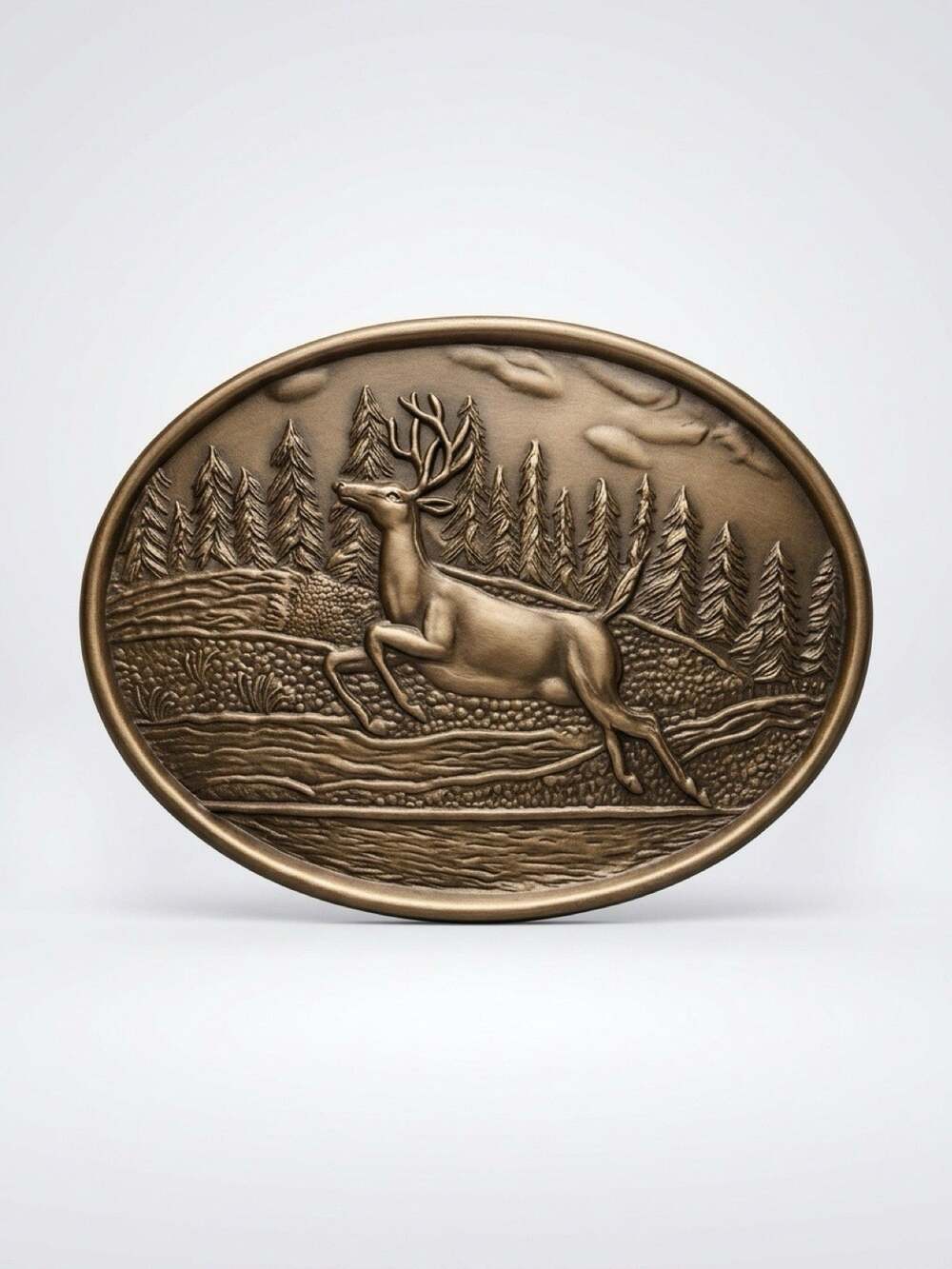 Vintage Mule Deer Oval Belt Buckle Metals Solid Brass Novelty Hunter Sports